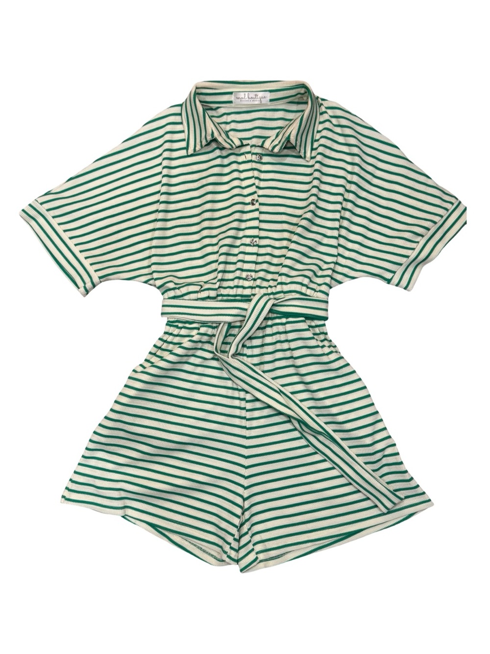 🟢⚪️ Mod Boutique Striped Green & White Belted Romper ⚪️🟢
